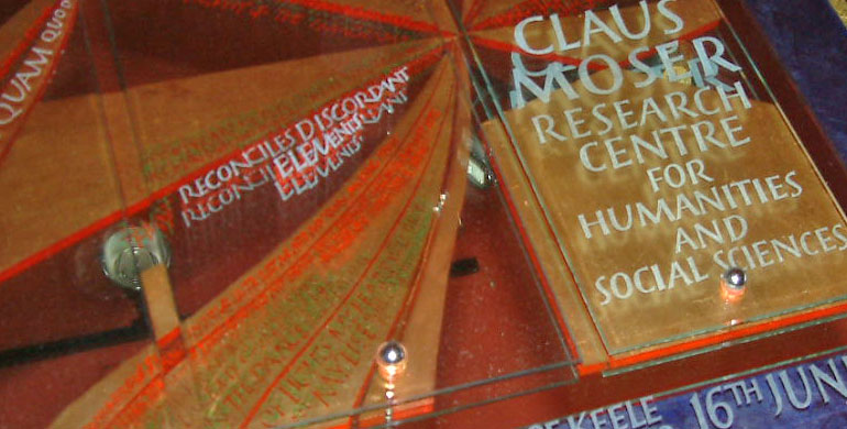 Detail: Claus Moser Research Centre Opening Plaque, Keele University