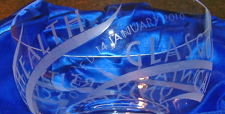 Engraved Caithness glass bowl